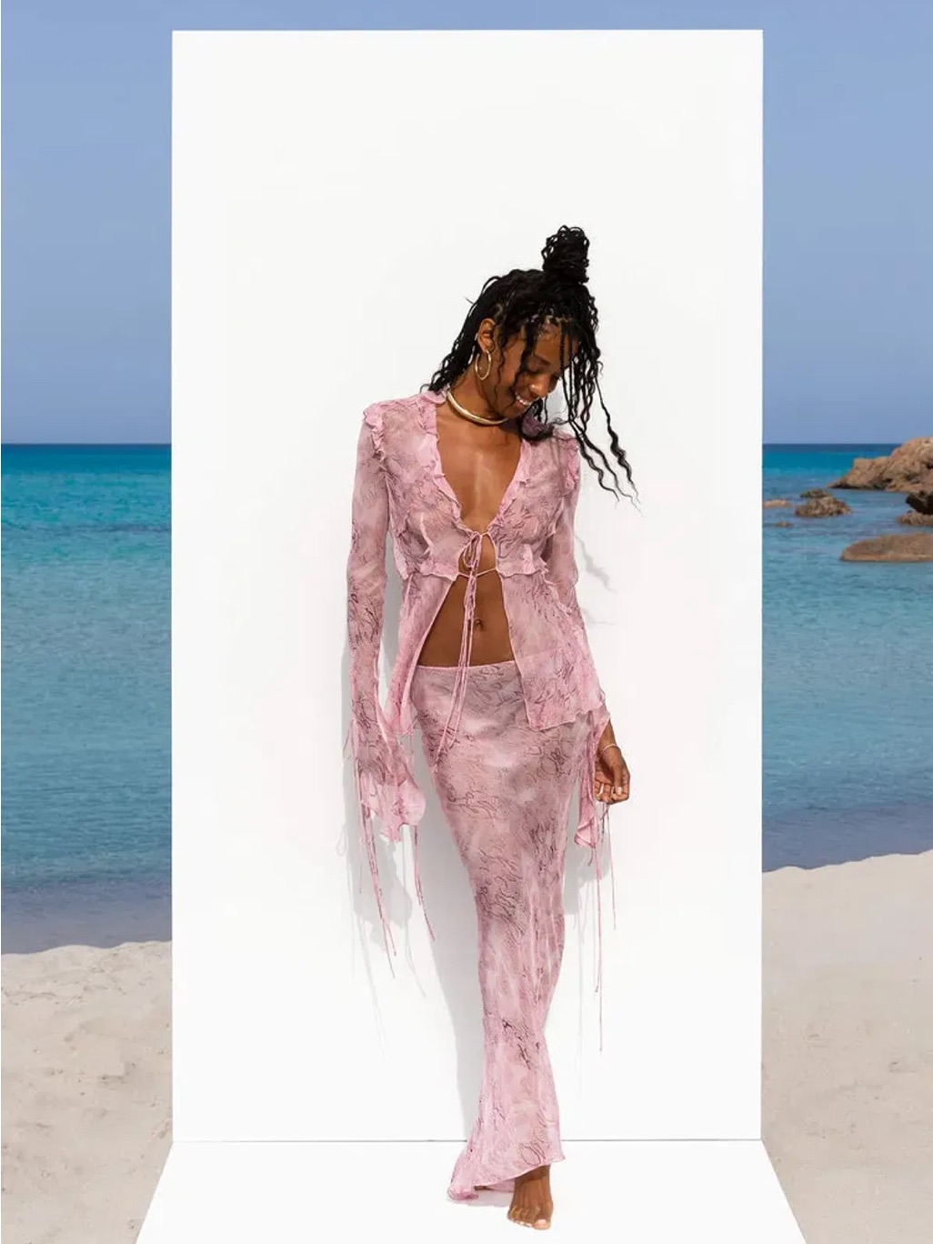 Rat & Boa Cobra Set Pink Sheer Lace Tie-Front Top And Skirt Small Medium Dress — image 5 of 8